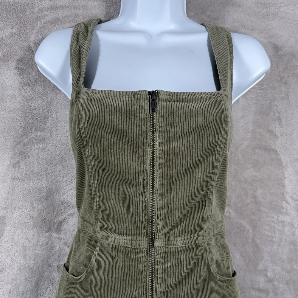 Alice + Olivia Renita Corduroy Mini Dress Womens 4 Sage Green Zip Front Pinafore - Picture 6 of 11